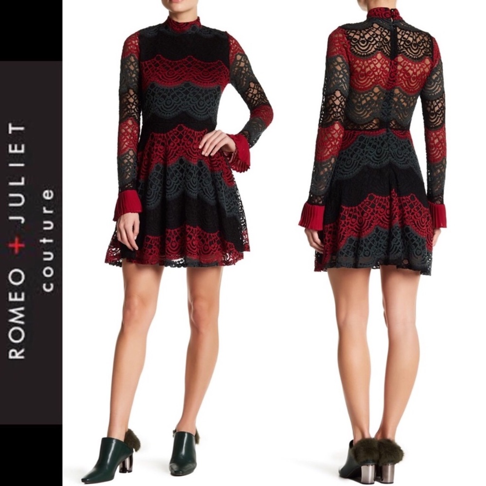 Mock Neck Long Sleeve Lace Dress